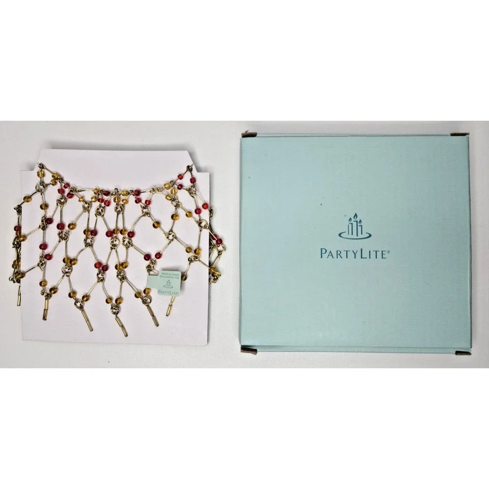 PartyLite Brown and Red Beaded Pillar/Shade Necklace Retired NIB P9381/P19C